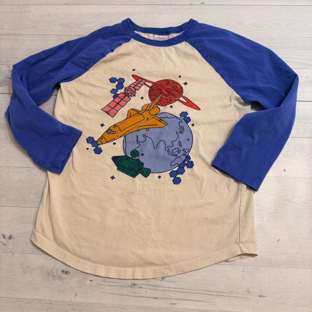 Hanna Andersson long sleeve relaxed fit space graphic baseball tee kids 140/10